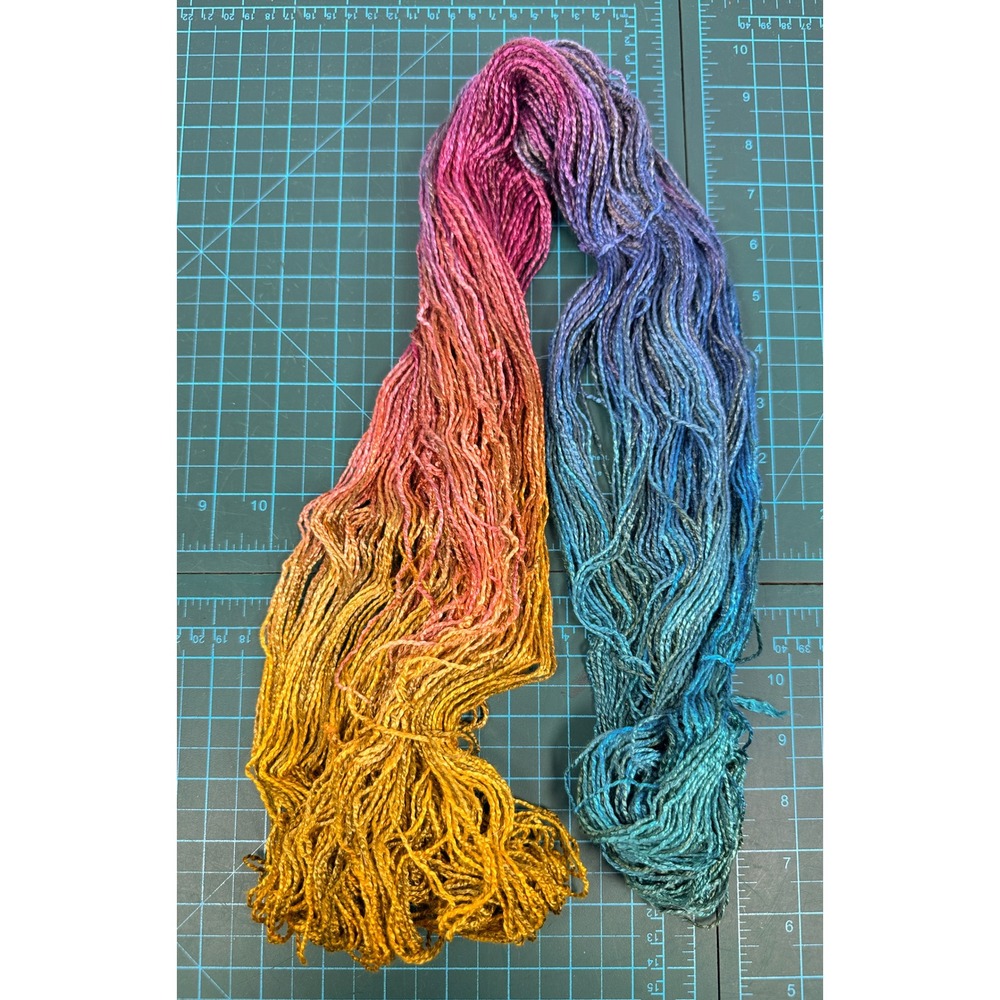Handpainted Fingering Yarn Hank Rainbow Gradient Gold Pink Purple Blue Teal 400Y